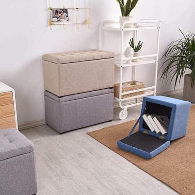 Opbergkruk met Voetbank - Zitkruk Poef - Extra Zitplaats - Antislip Bodem - 60x30x35cm - Donkergrijs
