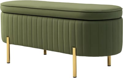 Opbergbank met opbergruimte - Zitbank fluweel - Ruimte organiseren - Ovaal gestoffeerd ontwerp - 108 x 44 x 435 cm