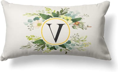 Decoratieve Kussenhoezen met Monogram Letter V en Bloemen 30x50cm, Groene Lente Kussens voor Sofa en Boerderij Decor, Perfect voor Familie en Surname