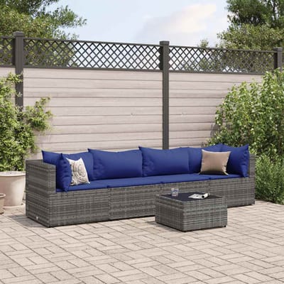 vidaXL - 5-delige - Loungeset - met - kussens - poly - rattan - grijs