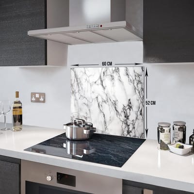 Marmerlook Tempered Glazen Spatbescherming Voor Achter de Kookplaat 52cm x 60cm