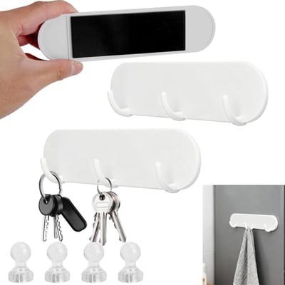 Dailygoods - 2 stuks magnetische sleutelhouders met 3 haken, sleutelrek magnetisch, sleutelhaken