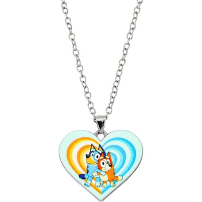 Blauw Hartvormig Roestvrij Staal Hanger UV Kleur Print Cartoon Ketting 'Bingo Familie' Bedel Accessoire Verjaardagscadeau white