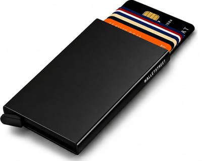 Walletstreet Uitschuifbare Pasjeshouder - Walletstreet Aluminium Creditcardhouder Card Protector Anti-Skim/ RFID Card Protector 8 Pasjes – Zwart Black