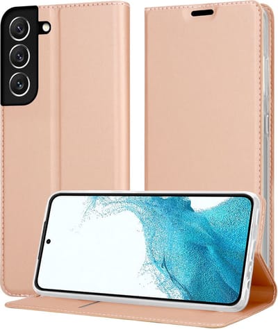 Cadorabo Hoesje geschikt voor Samsung Galaxy S22 in CLASSY ROSE GOUD - Beschermhoes met magnetische sluiting, standfunctie en kaartvakje Book Case Cover Etui