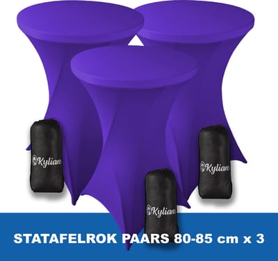 Statafelrok Paars x 3 – 2 jaar garantie met Opbergtas - ∅ 80-85 x 110 cm - Statafelhoes - Luxe Extra Dikke Stretch Sta Tafelrok voor Statafel – Kras- en Kreukvrije Hoes