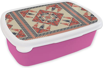 Broodtrommel Roze - Lunchbox - Brooddoos - Patronen - Tegel - Bloem - Borduren - Arabisch - 18x12x6 cm - Kinderen - Meisje