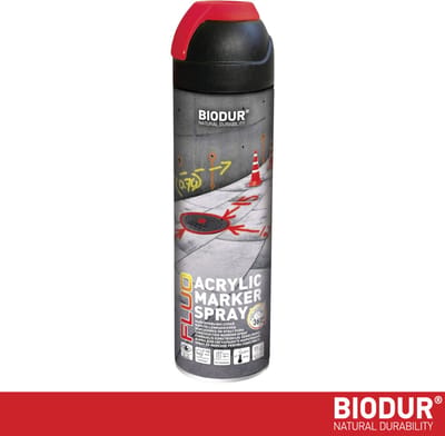 BIODUR Acryl Markeerspray - Rood - 500 ML - Fluorescerend - 360 graden Ventiel - Weer/UV-bestendig - Sneldrogend - Hoge zichtbaarheid