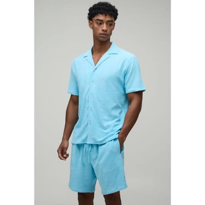 Badstof Regular Fit Overhemdblouse & Relaxed Shorts Set | Navy | Size XS