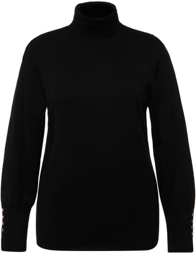 Ulla Popken - Dames - Pullover col sierknopen lange mouwen - Zwart - Maat 46+