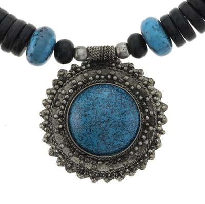 Behave® Ketting blauw zwart met ronde hanger - 40 cm