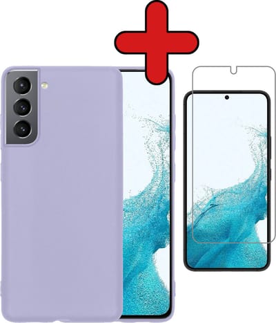 Hoesje - Met Screenprotector - Geschikt voor Samsung Galaxy S22 - Sterk & Shockproof - Telefoon Hoes - Back Cover - Siliconen Case - Telefoonhoes - Lila