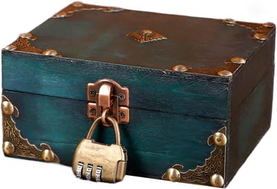 Vintage houten schatkist, schatkist met cijferslot, groen hout, opbergkist, vintage look, houten kist, piratenkist, voor het bewaren en decoreren van geschenken
