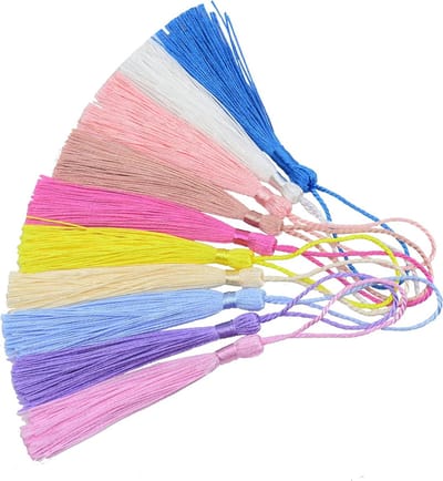 100 Stuks 13cm Silky Floss Boekenlegger Kwastjes met 2-Inch Koordlus en Kleine Chinese Knoop voor Sieraden Maken, Souvenirs en DIY Creaties