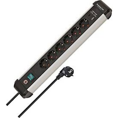 Brennenstuhl Premium-Alu-Line stekkerdoos 6-voudig met USB C PD 30W en USB A 18W gemaakt van hoogwaardig aluminium (Made in Germany, verdeeldoos met 3m kabel en schakelaar, stekkerblok voor wandmontage)