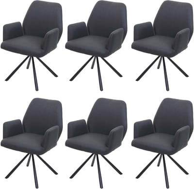 Set van 6 eetkamerstoelen MCW-H71, keukenstoel fauteuil stoel, draaibare auto positie stof / textiel staal ~ donkergrijs