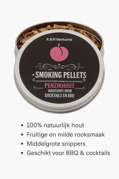 K&R Ventures® Perzikhout Rooksnippers – Middelgrote BBQ Houtsnippers – Rookhout voor BBQ & Cocktail Smoker – Whiskey Smoker Chips – Extra Smaak bij Vlees, Vis & Dranken