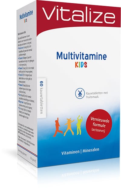 Vitalize Multivitamine Kids 60 tabletten | Kauwtabletten met fruitsmaak (Lactosevrij!) - Met vitaminen en mineralen ter ondersteuning van kinderen in de groei