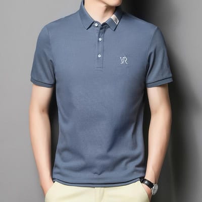 Katoenen Geborduurd T-shirt met Korte Mouwen Heren Zomer Dun Licht Business Casual Poloshirt Revers Slim-Fit T-shirt XXXXL gray