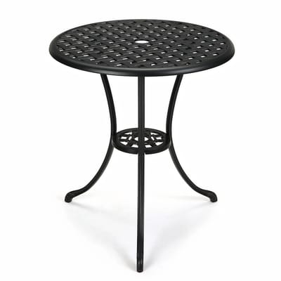 Bistro Tuintafel 60cm - Met Parasolgat en Weerbestendig design - voor tuin en balkon - Zwart Aluminium - Brons