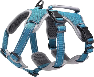 Famanu – Multifunctioneel hondentuig anti-trek, ontsnappingsbestendig en reflecterend hondenvest met handgreep, blauw, maat L