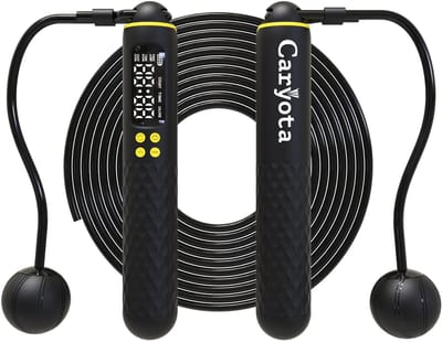 Caryota Smart Springtouw - Verstelbare Lengte - Sprongteller - Calorieteller - Draadloos - Ook voor Binnengebruik - LCD Display - Antislip - Zwart