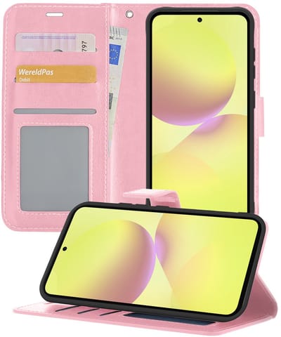 Hoesje - Met Pasjeshouder - Geschikt voor Samsung Galaxy A36 - Luxe Bookcase Portemonee - Flip Case - Kunstleer Book Case - Flipcase - Book Cover - Walletcase - Portemonneehoes - Telefoonhoesjes - Lichtroze