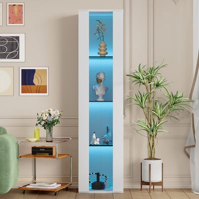 Sweiko Vitrinekast - Glazen planken - LED-verlichting - Afstandsbediening/APP-instellingen - Acrylplaat - Wit
