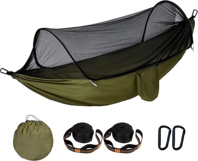 Outdoor Hangmat - met muggennet - lichtgewicht en draagbaar - kan als parachute gebruikt worden - geschikt voor twee personen voor gebruik buitenshuis - kan ook binnen, in de natuur, in de tuin en andere plaatsen gebruikt worden.