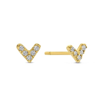 New Bling 9NBG-0719 Gouden Oorknopjes V - Oorbellen - V - 3,6x4,5mm - Zirkonia - Oorstekers - 14 Karaat - Goud