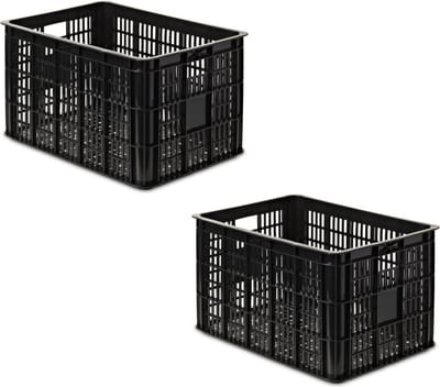 Benson Fietskrat - 3x stuks - zwart - 50 x 35 x 26 cm - kunststof - opbergkrat