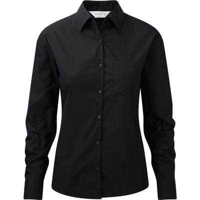 Russell Collection Dames/Dames Katoen Popeline Shirt Met Lange Mouwen (Zwart)