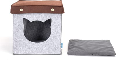 Nobleza Kattenhuis - Kattenmand overdekt - kattenhuisje van stof - Katten huis - Kattenhuisjes binnen - Vilt - Grijs / bruin