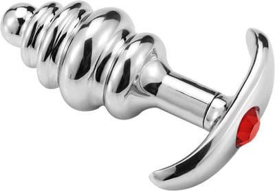 Cupitoys® Metalen buttplug - Zilver - Diamant rood - Anker - Geribbeld - Small - Sex toys voor vrouwen - Sex toys voor mannen - Buttplugs