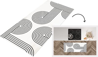 Keukenloper - Loper keuken - Abstract - Figuren - Zwart - Wit - 120x50 cm - Keukenloper vinyl