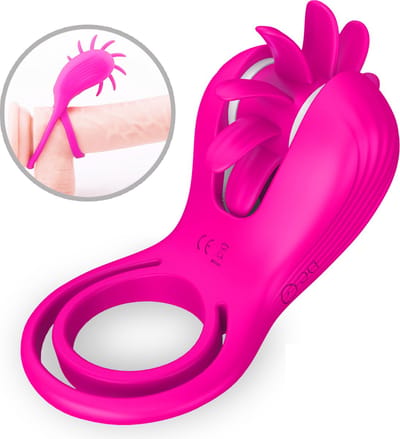 Clitoris Vibrator met Cockring - Tong Vibrator - Met USB-oplaadkabel - 9 Vibratiestanden - 10 Rotatiestanden - Likkende Vibrator - Clitoris Stimulator - Penisring - Cock Ring - Medisch Siliconen - Seks speeltje - Sex toys - Roze