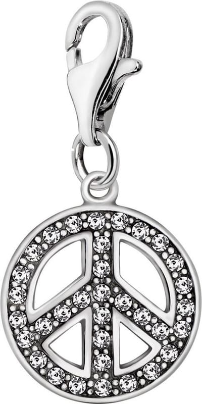 Quiges – 925 - Zilver – Charm - Bedel - Hanger - 3D Hippie Peace Symbool - met – sterling - zilver - karabijnslot - geschikt - voor -Bedelarmband HC156
