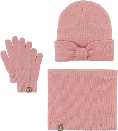 Kinder Wintermuts Drie Delen - Baby Muts Sjaal Handschoenen - Warm Blijven - Met Strik Detail - 0-5 Jaar - Roze