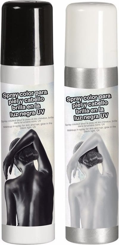 Guirca Haarspray/bodypaint spray - 2x kleuren - wit en zwart - 75 ml