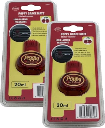 Mini Poppy Grace Mate – Vent Clip Auto Luchtverfrisser – Cherry – 20 ml – Set van 2 stuks