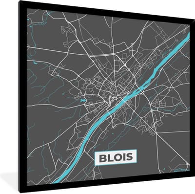 Fotolijst incl. Poster - Blois - Frankrijk - Stadskaart - Kaart - Plattegrond - 40x40 cm - Posterlijst