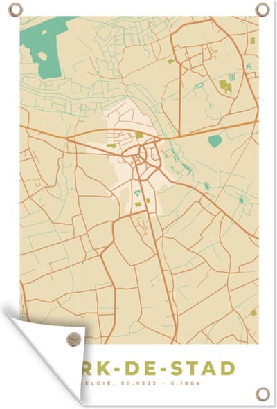 Muurdecoratie Plattegrond - Stadskaart - Herk-de-Stad - België - Kaart - 120x180 cm - Tuinposter - Tuindoek