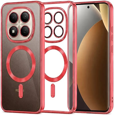 Hoesje geschikt voor Xiaomi Redmi Note 15 Pro Plus / Xiaomi Poco M8 Pro - Techsuit Luxury Crystal Back Cover - Geschikt voor MagSafe - Transparant/Rood