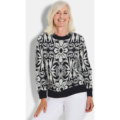 Tricot pullover met scheerwol - zwart / wit / gedess. - Gr. 20 van Goldner Fashion