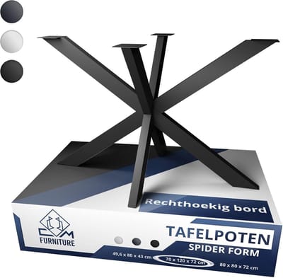 Tafelpoten Spider - Kruisframe Onderstel - Tafel Creëren - Robuust Staal 80x40mm - 72 cm Hoog - Zwart