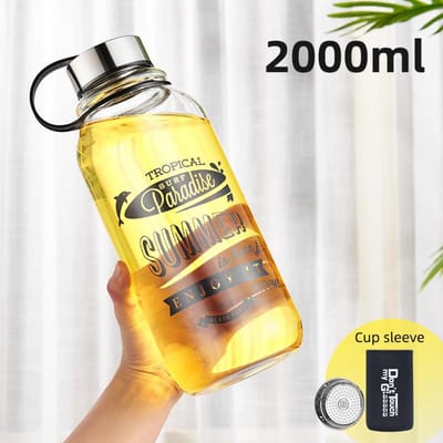 Glazen Waterflessen met Grote Capaciteit Draagbare Lekdichte Beker Outdoor Sporten Kamperen Picknick Fietstocht Drinkfles 400-2000ml