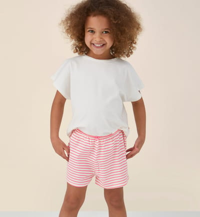 Little Label - meisjes pyjama kort - felroze bretonse strepen - 110-116 / 6Y - extra zachte bio-katoen