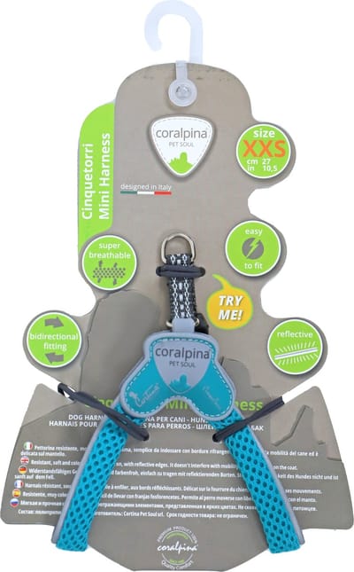 Coralpina - Cinquetorri Mini - Honden Harnas - Kleur: Turquoise - Maat: XXS - Borstomvang: 27 cm