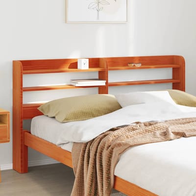 vidaXL - Hoofdbord - met - schappen - 150 - cm - massief - grenenhout - wasbruin