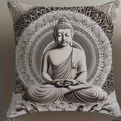Meditatie Boeddha met Sierlijk Patroon Dubbelzijdig Bedrukt Kussensloop Korte Pluche Geschikt voor Woonkamers Sierkussenhoes 50x50cm